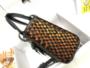 Dior S0856 Micro Lady Dior Bag Horizon Black Metallic Cannage Lambskin with Gold embroidery sequins - Default Title - View 3