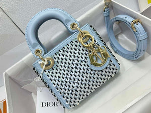 Dior S0856 Micro Lady Dior Bag Horizon Blue Metallic Cannage Lambskin embroidery sequins - Default Title - View 1