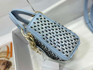Dior S0856 Micro Lady Dior Bag Horizon Blue Metallic Cannage Lambskin embroidery sequins - Default Title - View 3