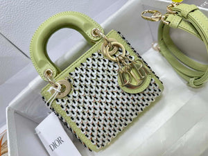 Dior S0856 Micro Lady Dior Bag Horizon Green Metallic Cannage Lambskin embroidery sequins - Default Title - View 1