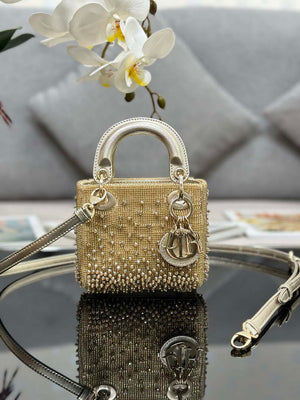 Dior S0856 MICRO LADY DIOR BAG Horizon Metallic Cannage Lambskin embroidery beads - Default Title - View 1