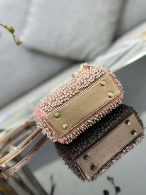 Dior S0856 MICRO LADY DIOR BAG Horizon Metallic Cannage Lambskin embroidery beads Pink - Default Title - View 4