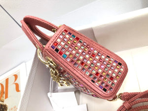 Dior S0856 Micro Lady Dior Bag Square Embroidery Set with Pink Multicolor Strass - Default Title - View 3