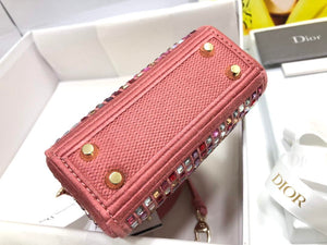 Dior S0856 Micro Lady Dior Bag Square Embroidery Set with Pink Multicolor Strass - Default Title - View 4