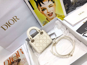 Dior S0856 MICRO LADY Dior Bag White Cannage Lambskin with Pearl - Default Title - View 1
