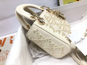 Dior S0856 MICRO LADY Dior Bag White Cannage Lambskin with Pearl - Default Title - View 9