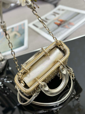 Dior S0910 Micro Lady D-joy Bag Gold-Tone Satin with Gradient Bead Embroidery - Default Title - View 7