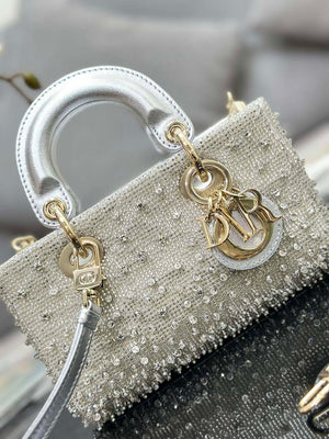 Dior S0910 Micro Lady D-joy Bag Silver-Tone Satin with Gradient Bead Embroidery - Default Title - View 5