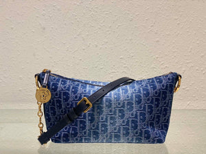 Dior S3202 Diorstar Hobo Bag with Chain Blue Denim Dior Oblique Jacquard M2030 - Default Title - View 1