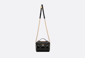 Dior S5140 Caro Box Bag Quilted Macrocannage Calfskin Black Gold - Default Title - View 2