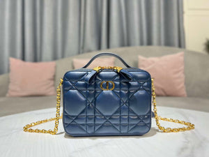 Dior S5140 Caro Box Bag Blue Quilted Macrocannage Calfskin - Default Title - View 2