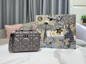 Dior S5140 Caro Box Bag Gray Quilted Macrocannage Calfskin - Default Title - View 1