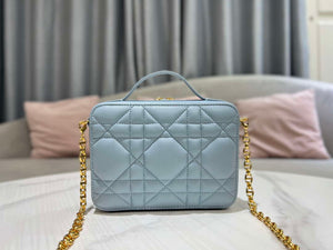 Dior S5140 Caro Box Bag Lake Blue Quilted Macrocannage Calfskin - Default Title - View 3