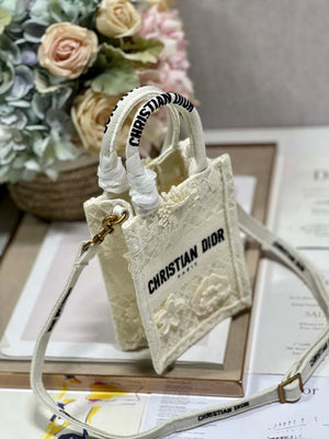 Dior S5555 Mini Dior Book Tote Phone Bag Biege lace flowers S1109 - Default Title - View 2