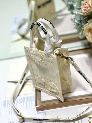 Dior S5555 Mini Dior Book Tote Phone Bag Biege lace flowers S1109 - Default Title - View 6