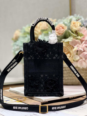 Dior S5555 Mini Dior Book Tote Phone Bag Black lace flowers S1110 - Default Title - View 5
