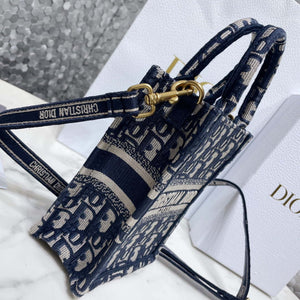 Dior S5555 Mini Dior Book Tote Phone Bag Blue Dior Oblique Embroidery - Default Title - View 3