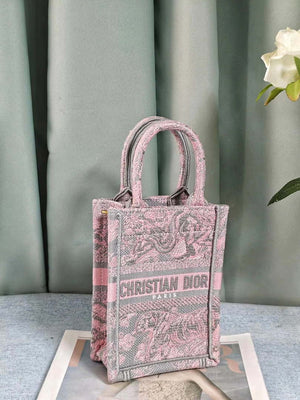 Dior S5555 Mini Dior Book Tote Phone Bag Gray and Pink Toile de Jouy Reverse Embroidery - Default Title - View 5