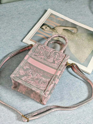 Dior S5555 Mini Dior Book Tote Phone Bag Gray and Pink Toile de Jouy Reverse Embroidery - Default Title - View 7