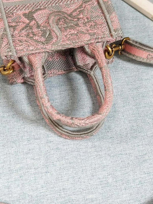 Dior S5555 Mini Dior Book Tote Phone Bag Gray and Pink Toile de Jouy Reverse Embroidery - Default Title - View 8