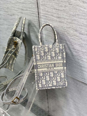 Dior S5555 Mini Dior Book Tote Phone Bag Gray Dior Oblique Embroidery - Default Title - View 5