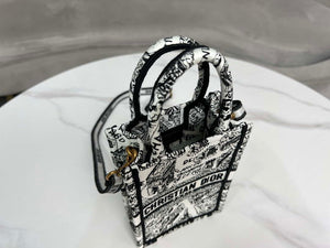 Dior S5555 Mini Dior Book Tote Phone Bag White and Black Eembroidery S1108 - Default Title - View 7
