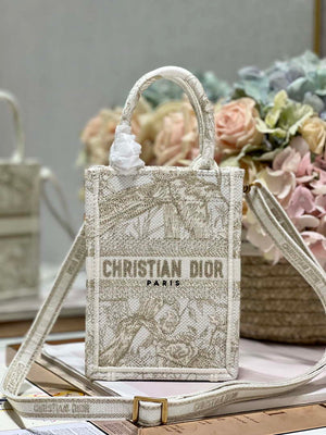 Dior S5555 Mini Dior Book Tote Phone Bag White Eembroidery S1107 - Default Title - View 1