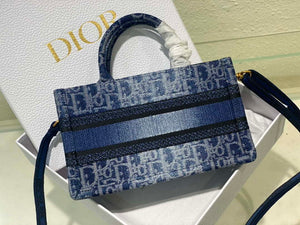 Dior S5573 Mini Dior Book Tote Blue Denim Dior Oblique Jacquard M2016 - Default Title - View 6