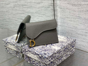 Dior S5611 Saddle Flap Card Holder Gray Grained Calfskin - Default Title - View 1