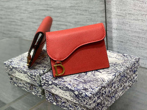 Dior S5611 Saddle Flap Card Holder Orange Red Grained Calfskin - Default Title - View 1