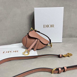 Dior S5685 Micro Saddle Bag With Strap Scarlet Nude Goatskin - Default Title - View 2