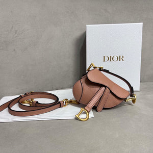 Dior S5685 Micro Saddle Bag With Strap Scarlet Nude Goatskin - Default Title - View 3