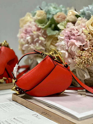 Dior S5685 Micro Saddle Bag With Strap Scarlet Orange Goatskin - Default Title - View 4