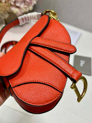 Dior S5685 Micro Saddle Bag With Strap Scarlet Orange Goatskin - Default Title - View 7