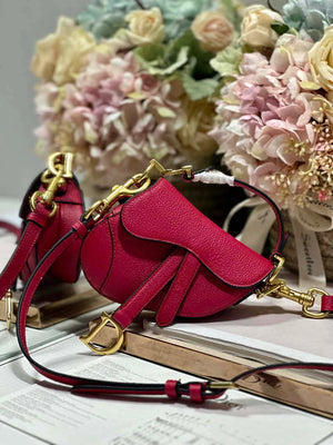Dior S5685 Micro Saddle Bag With Strap Scarlet Red Goatskin - Default Title - View 1