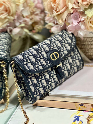 Dior S5703 Bobby EAST-WEST Pouch With Chain Blue Dior Oblique Jacquard - Default Title - View 2