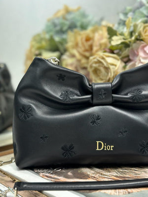 Dior Small Dior Bow Bag Calfskin leather with Bow M0715 Black embroidery - Default Title - View 5