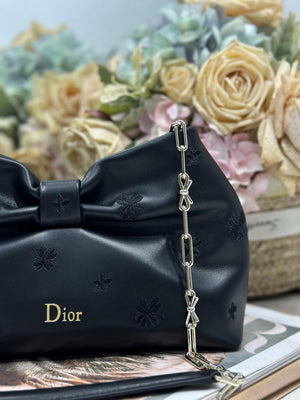 Dior Small Dior Bow Bag Calfskin leather with Bow M0715 Black embroidery - Default Title - View 6