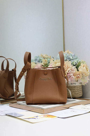 Dior M2840 Small Signature Bucket Bag Grained Calfskin Brown - Default Title - View 1