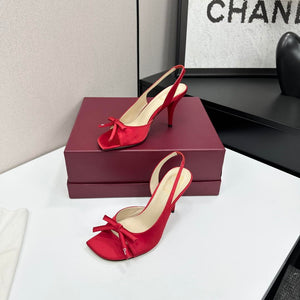 Dior Women Bow Heeled Slingback Sandal KCO579SAT_S10W Satin D10040 - US 4=Euro 35 - View 1