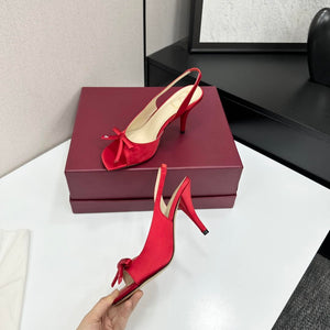 Dior Women Bow Heeled Slingback Sandal KCO579SAT_S10W Satin D10040 - US 4=Euro 35 - View 3