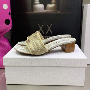 Dior Women's Shoes Dway Heeled Slide Metallic Thread Strass KCQ244CHS Gold - 35 - View 5