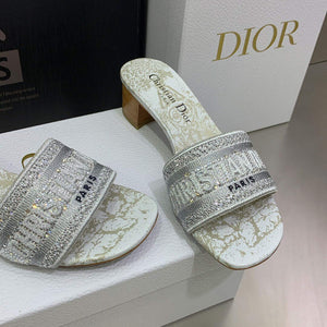 Dior Women's Shoes Dway Heeled Slide Metallic Thread Strass KCQ244CHS Gray - 35 - View 4