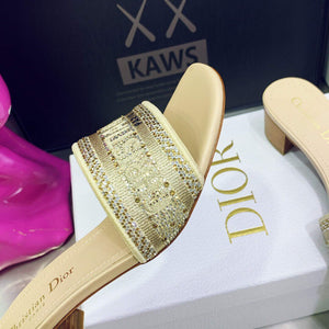 Dior Women's Shoes Dway Heeled Slide Metallic Thread Strass KCQ244LCS Yellow - 35 - View 7