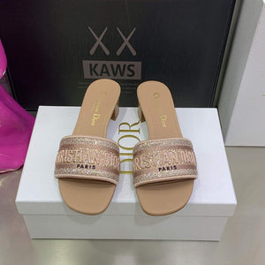 Dior Women's Shoes Dway Heeled Slide Metallic Thread Strass KCQ244LCS Pink - 35 - View 2