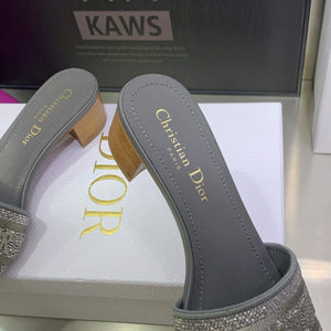 Dior Women's Shoes Dway Heeled Slide Metallic Thread Strass KCQ244LCS Gray - 35 - View 8