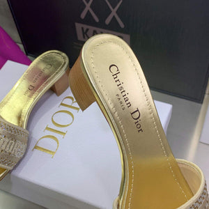 Dior Women's Shoes Dway Heeled Slide Metallic Thread Strass KCQ244LCS Gold - 35 - View 8