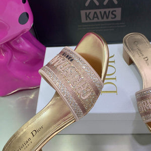 Dior Women's Shoes Dway Heeled Slide Metallic Thread Strass KCQ244LCS naked powder - 35 - View 7