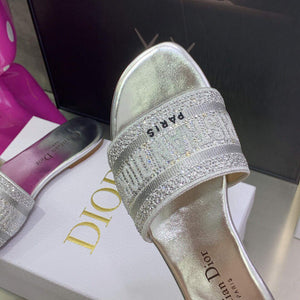 Dior Women's Shoes Dway Slide Diamond Embroidered KCQ166ERC Silver - 35 - View 8