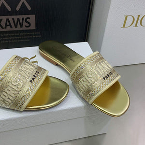 Dior Women's Shoes Dway Slide Diamond Embroidered KCQ166ERC Gold - 35 - View 4